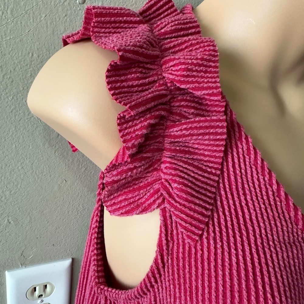 Blue Buttercup Short Sleeve Ruffled Ribbed Red Blouse - Picture 4 of 8